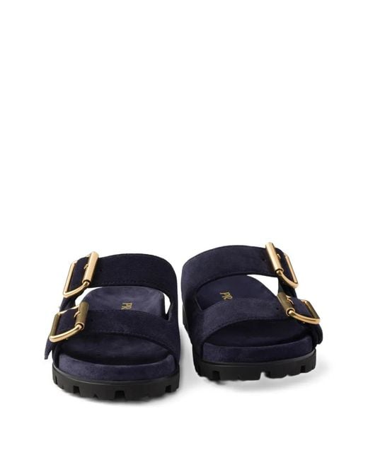 Prada Blue Sandalen Aus Veloursleder