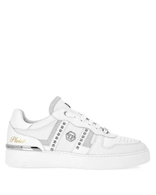 Philipp Plein White Stud-Embellished Low-Top Sneakers