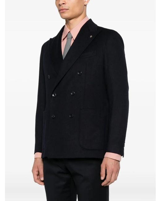 Tagliatore Black Double-Breasted Patch-Pocket Blazer for men