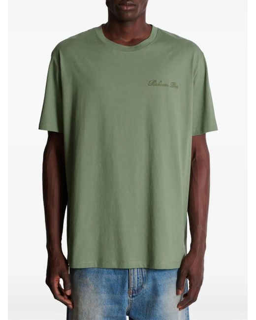 Camiseta Logo Algodón Balmain de hombre de color Green