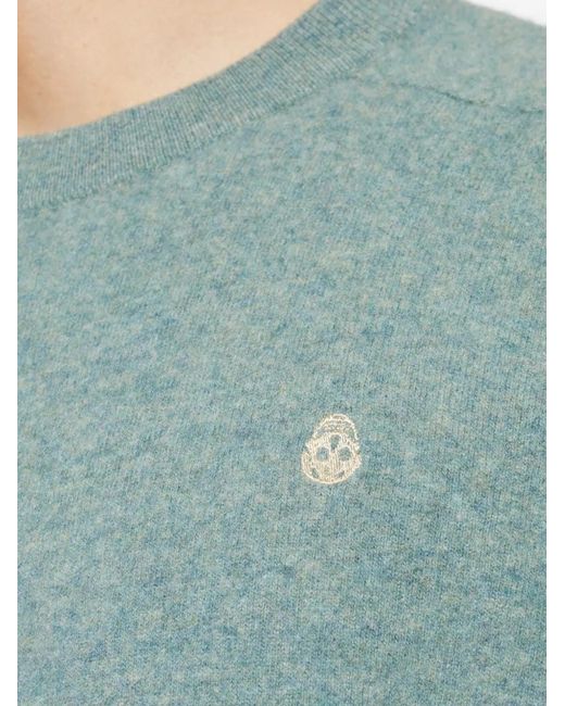 McQueen Green Crew-Neck Wool Sweater for men