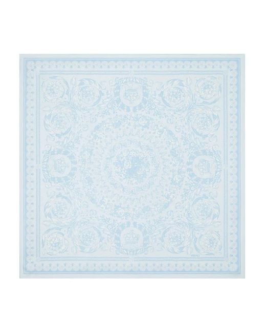 Versace Blue Barocco Large Silk Foulard 90 Cm