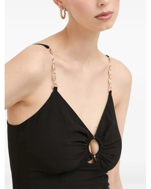 Morgan Black Robe Mi-Longue Fendue À Bretelles En Chaîne