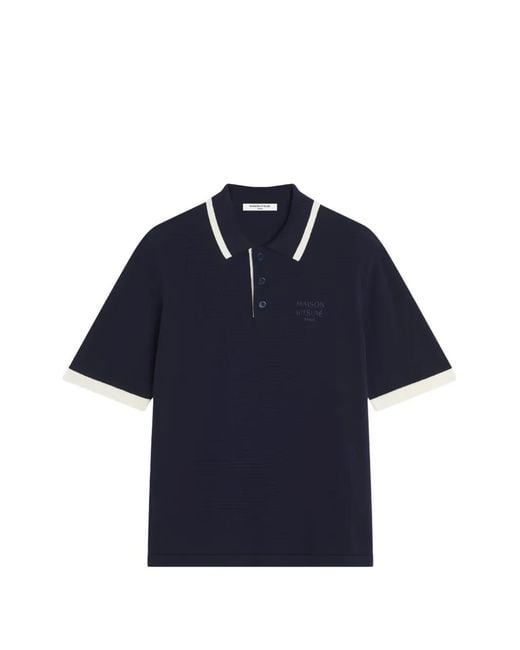 Maison Kitsuné Blue Ribbed-Trim Polo Shirt for men