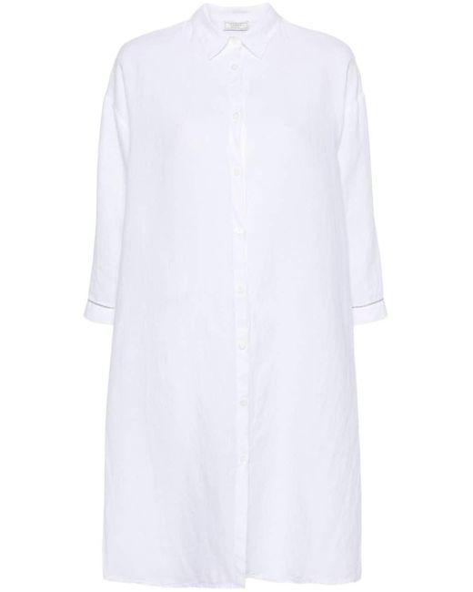 Peserico White Leinen-Hemdkleid mit klassischem Kragen