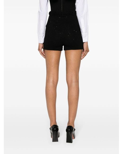 Alessandra Rich Black Sequin-embellished Knitted Shorts