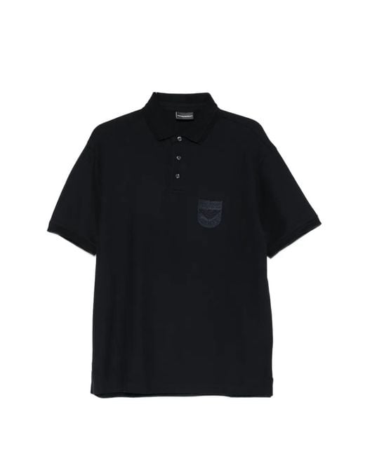 Emporio Armani Black Logo-Patch Polo Shirt for men