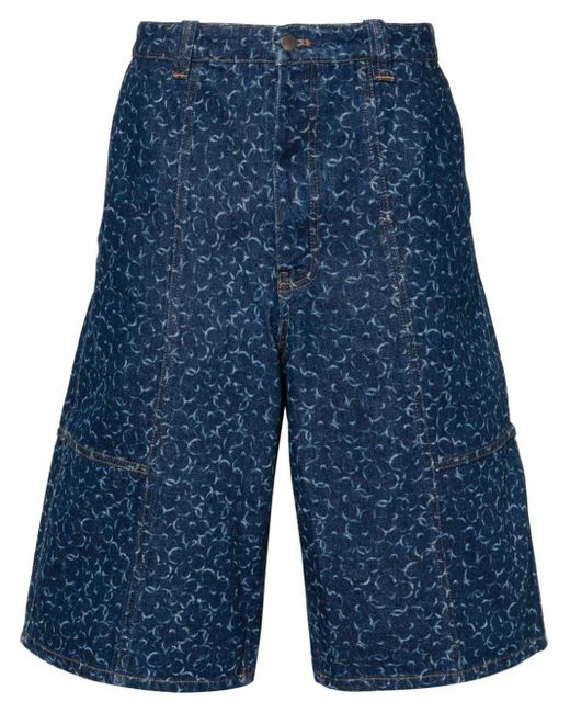 Maison Kitsuné Blue Abstract Daisy-print Denim Shorts for men