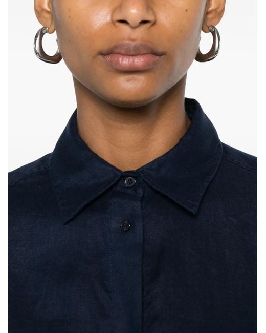 Gant Blue Belted Button-Fastening Midi Dress