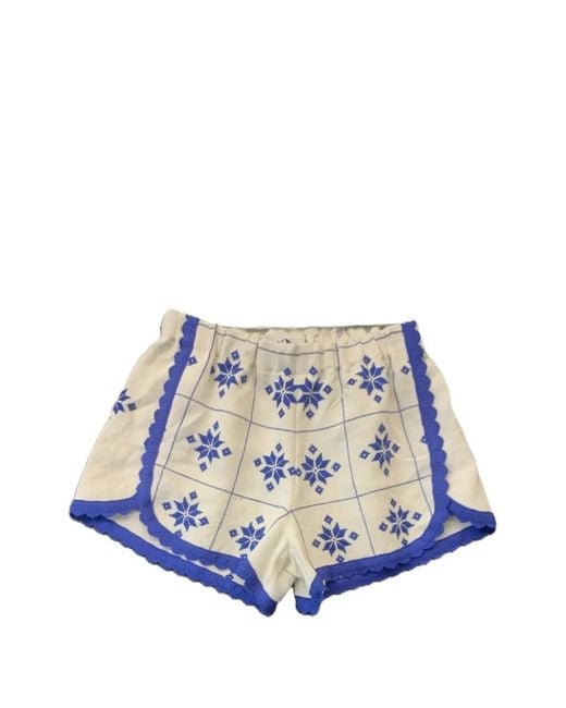 ORSINA Blue Embroidered Scalloped-Edge Shorts