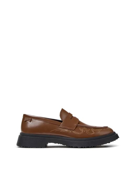 Camper Brown Walden Embroidered Leather Loafers for men