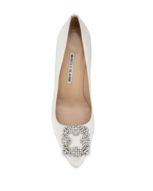 Manolo Blahnik White Hangisi Buckle Pumps