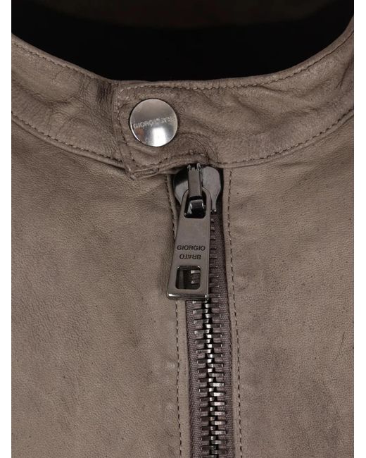 Giorgio Brato Brown Zip Lamb Leather Jacket for men