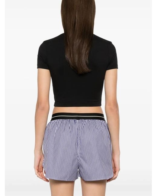 Palm Angels Black Cropped T-Shirt With Embroidery