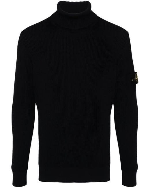 Stone Island Blue Wool High-Neck Sweater for men