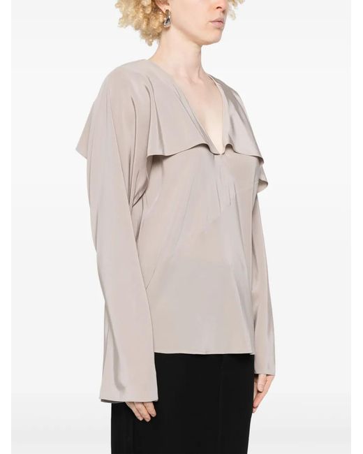 Helmut Lang White Silk Georgette Scarf Blouse