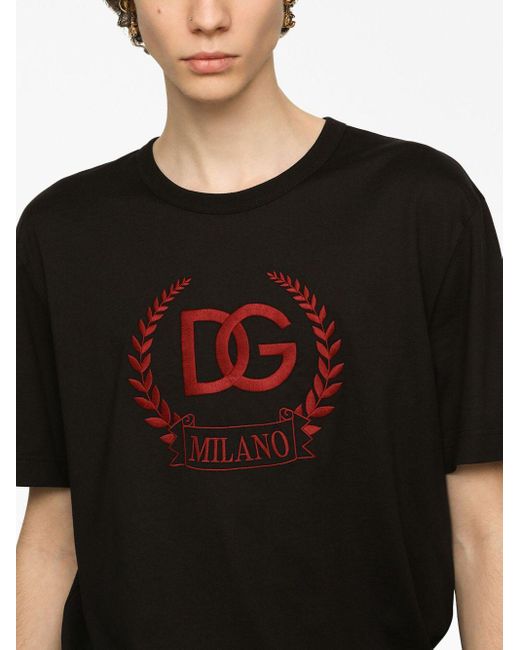 Dolce & Gabbana T-Shirt Aus Baumwolle Mit Logostickerei Dg Milano in Black für Herren
