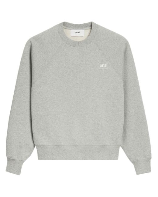 AMI Gray Logo-Print Cotton Sweatshirt