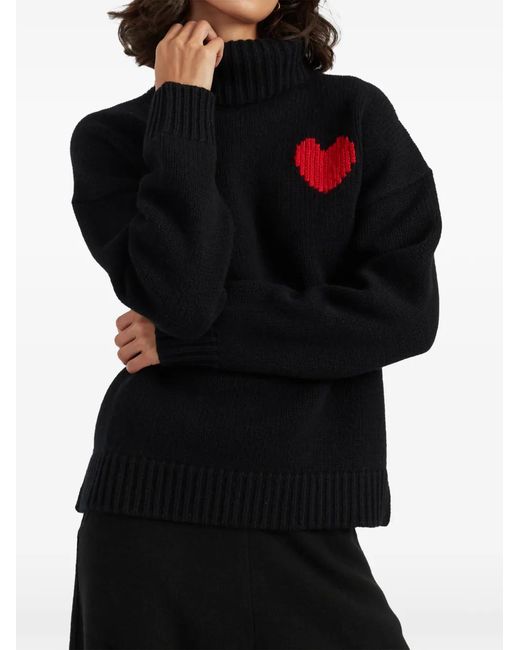Chinti & Parker Blue Heart-Intarsia Roll-Neck Sweater