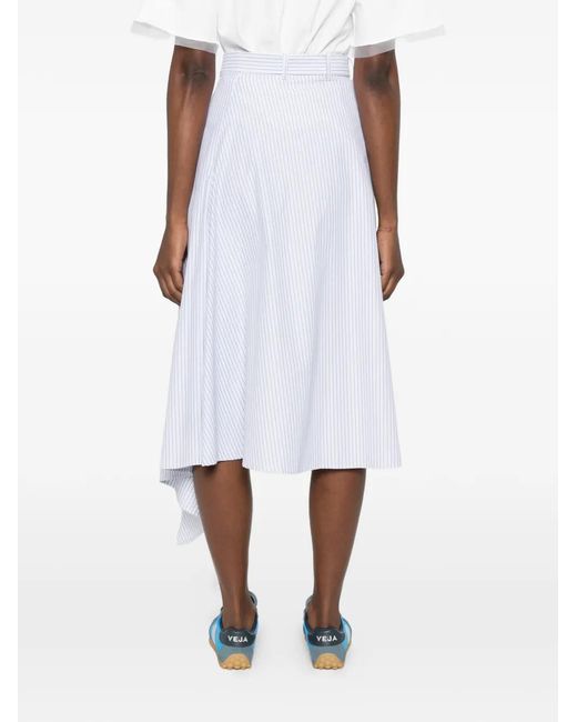 Marc Ellis White Striped Asymmetric-Hem Skirt