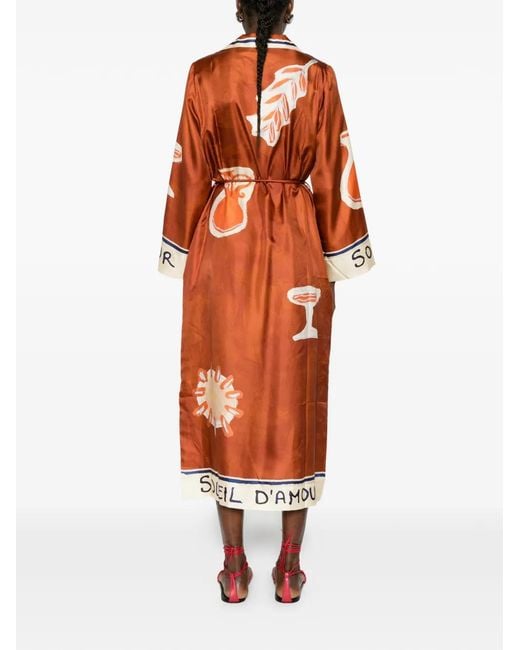 ALÉMAIS Orange Soleil D'Amour Collar Printed Midi Dress