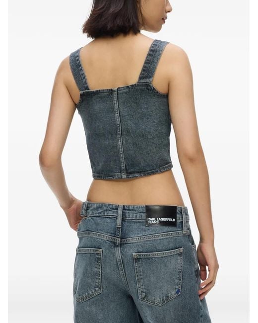 Karl Lagerfeld Blue Buckle-Detail Denim Crop Top