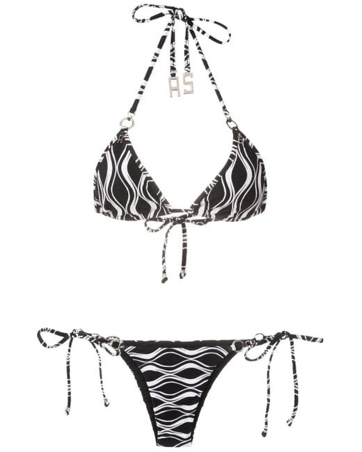 Amir Slama White Wave-Print Triangle Bikini Set