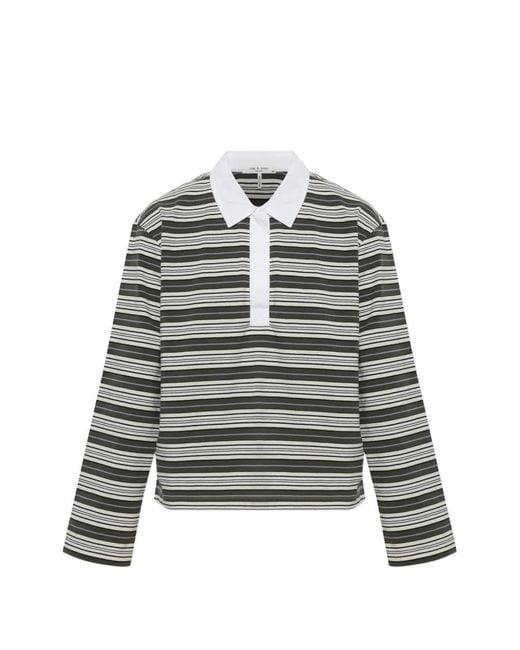 Rag & Bone Gray Striped Long-Sleeve Polo Shirt