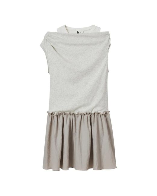 B+ AB Gray Layered Ruffled Mini Dress
