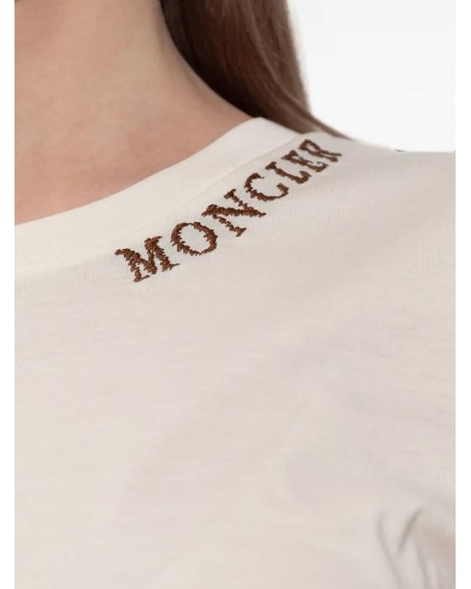 Moncler White Logo-Embroidered T-Shirt