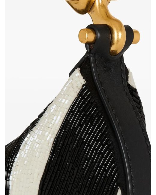 Balmain Black Zebra-Striped Beaded Shoulder Bag