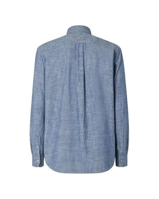 Fendi Blue Logo-Patch Button-Down Shirt for men