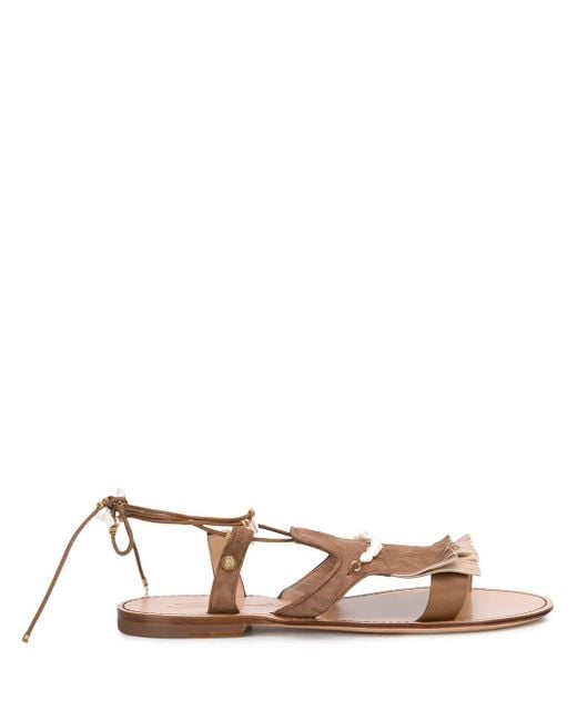 Santoni Black Open Toe Beaded-Fringed Sandals