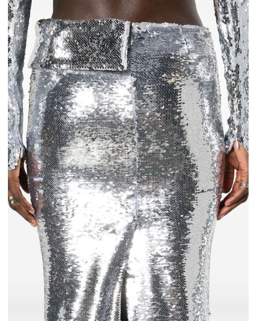 LAQUAN SMITH Gray Sequinned Maxi Skirt