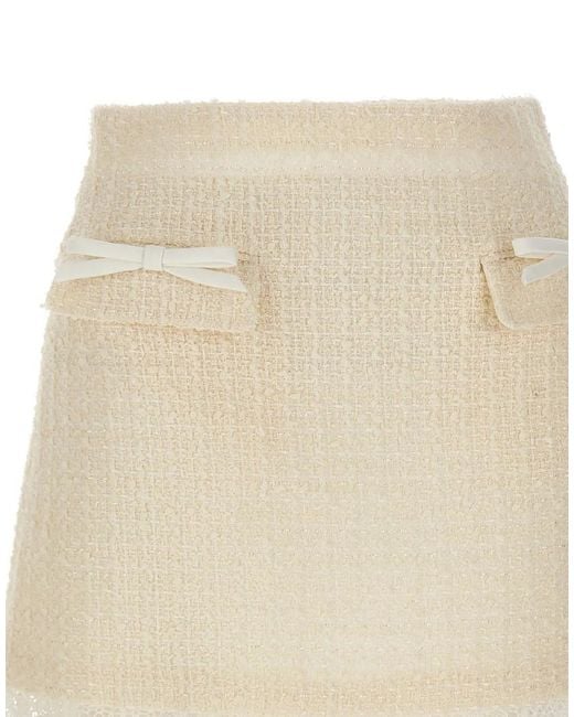 Self-Portrait Natural Mini Lace-Hem Bouclé Skirt