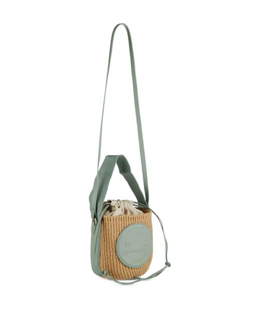 Chloé Metallic Mini Horse-Emblem Raffia Bucket Bag