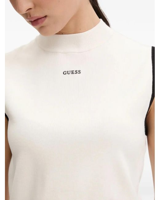 Guess White Contrast-Trim Tank Top