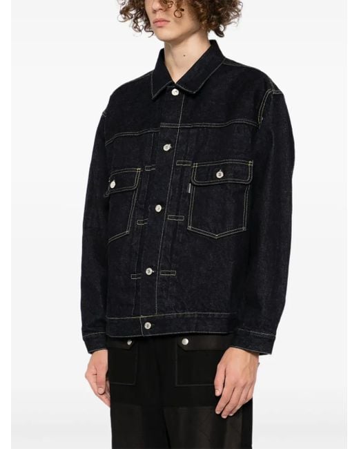 MASTERMIND WORLD Black Logo-Print Denim Jacket for men