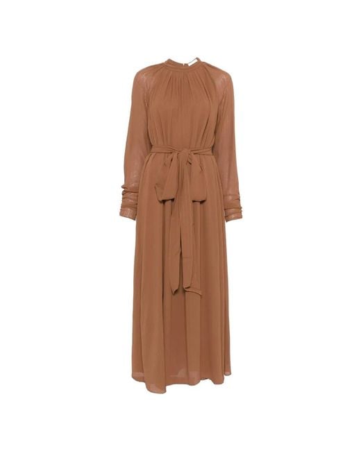 Joseph Brown Pinky Tie-Waist Midi Dress