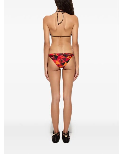Emilio Pucci Red Occhi-Print Triangle Bikini Top