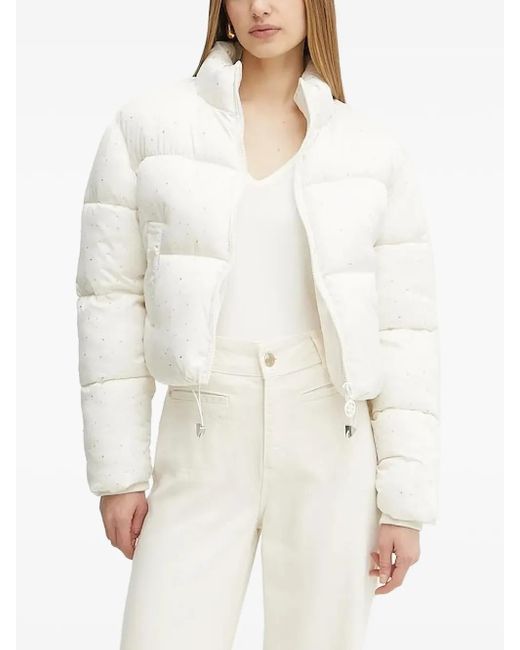 Guess White Embellished Puffer Jacket