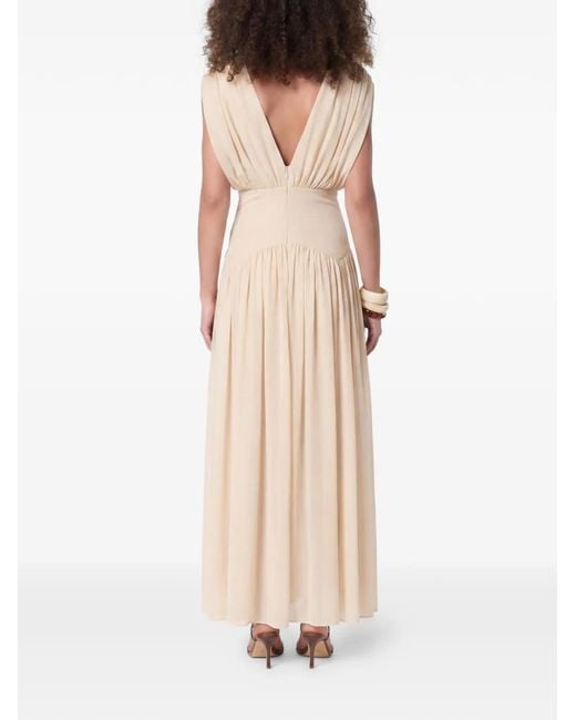 Nicholas White Giana Plunging-Neck Pleated Maxi Dress