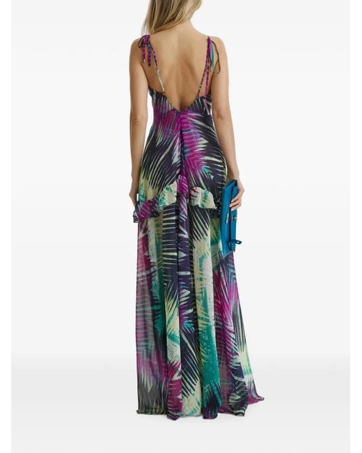 CuAnna White Luna Ruffled Fern-Print Maxi Dress
