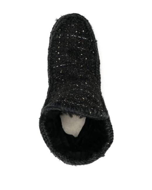 Mou Black Sequin-embellished Tweed Boots
