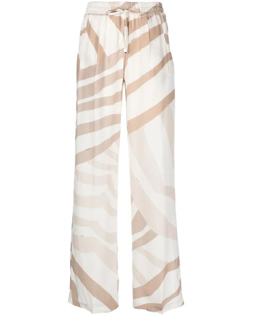 Kiton White Abstract-Print Drawstring Silk Trousers