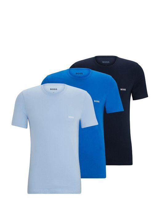 Boss Blue Cotton Undershirts (pack Of Three) for men