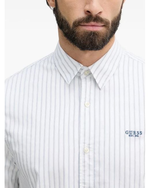 Guess White Logo-Embroidered Shirt for men