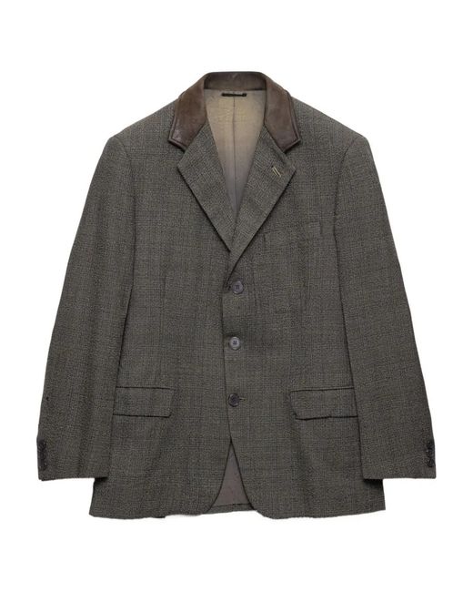 Prada Gray Leather-Collar Single-Breasted Blazer for men