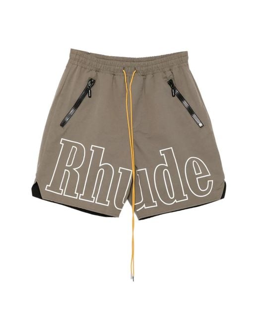 Rhude Natural Logo-Print Drawstring Shorts for men