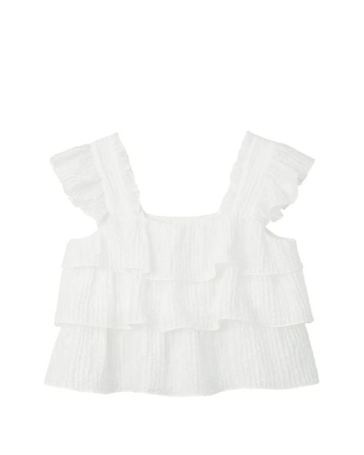 B+ AB White Tiered Ruffled Top